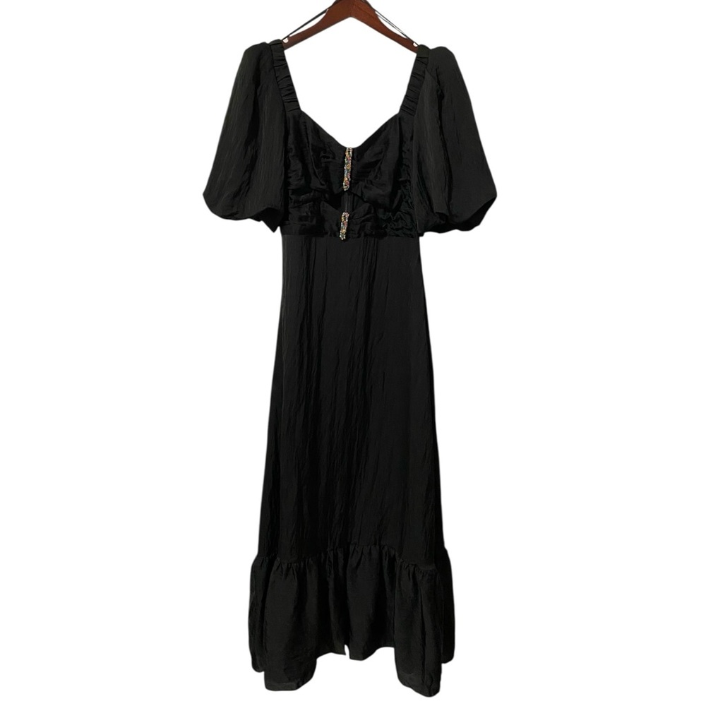 NWT Sandro Dress Falbala Noir Embellished Rhinestone Size US 4 - 6 / 38 - Picture 7 of 13